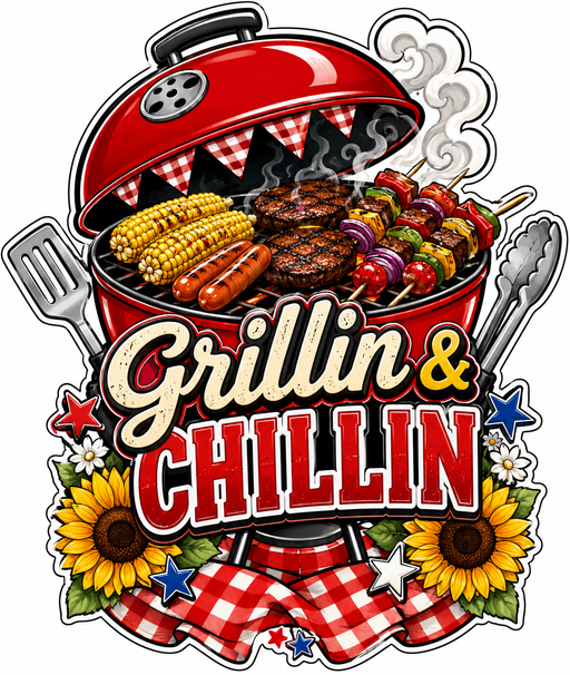 Grillin and Chillin, PS-W-0048, 12in Sign For Wreath, Wood Wreath Sign