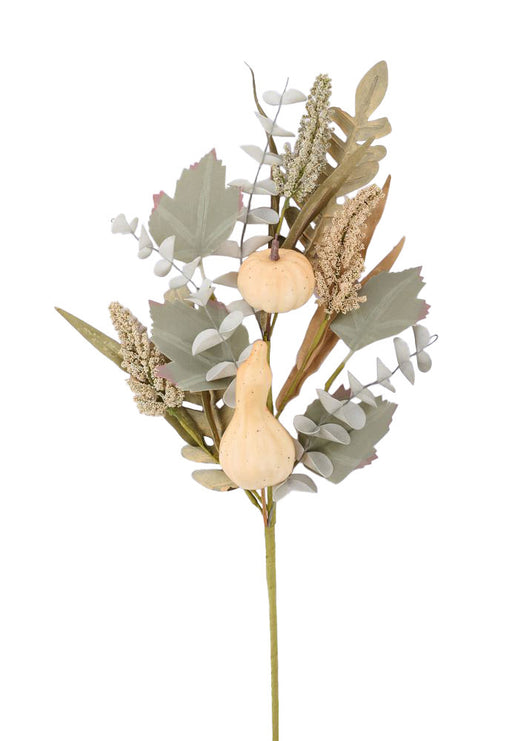 21"L Styro Pumpkin/Gourd/Leaf Spray Sage Green/Beige HA1749 - DecoExchange®