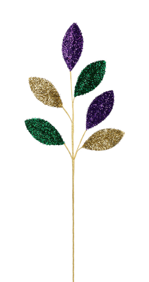 27"L V-Cut Foil Magnolia Leaf Spray Mardi Gras HG3330 - DecoExchange®