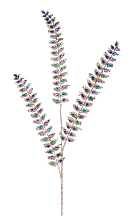 34.5"L Diamond/Glitter Fern Spray Mardi Gras HG3341 - DecoExchange®