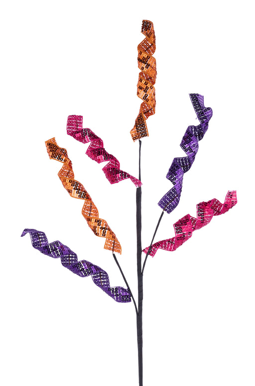 28"L Sequin Fabric Curly Ribbon Spray Purple/Orange/Hot Pink HH136378 - DecoExchange®