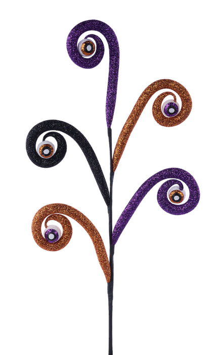 27"L Glittered Tubing Coil/Eyeball Spray Black/Purple/Orange HH1397K8