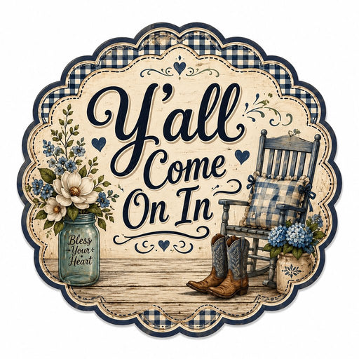 Y'all Come On In Navy Gingham - HVA-W-0008