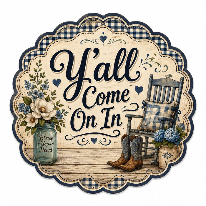 Y'all Come On In Navy Gingham - HVA-W-0008