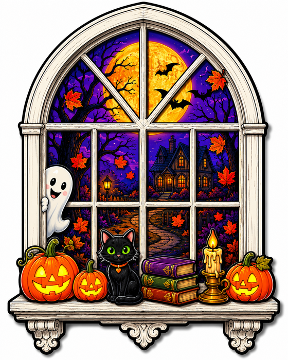 Halloween Window, PS-W-0066, 12in Sign For Wreath, Wood Wreath Sign - DecoExchange®
