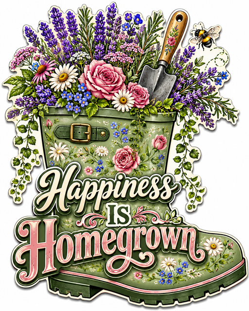 Happiness is Homegrown, PS-W-0053, 12in Sign For Wreath, Wood Wreath Sign