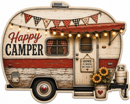 Happy Camper, PS-W-0026, 12in Sign For Wreath, Wood Wreath Sign