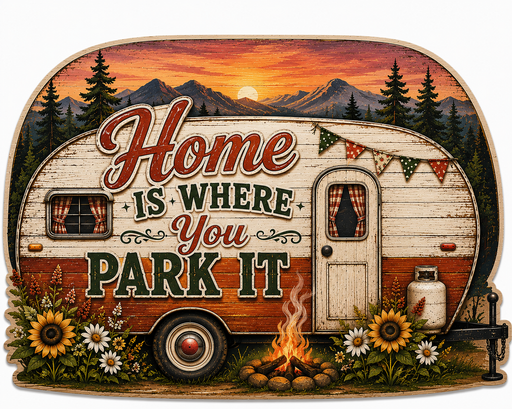 Home Is Where You Park It, PS-W-0025, 12in Sign For Wreath, Wood Wreath Sign