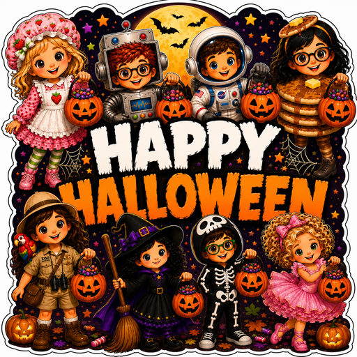 Happy Halloween Kids in Costumes, MF-W-0062, 22in Door Hanger, Wood Door Hanger - DecoExchange®
