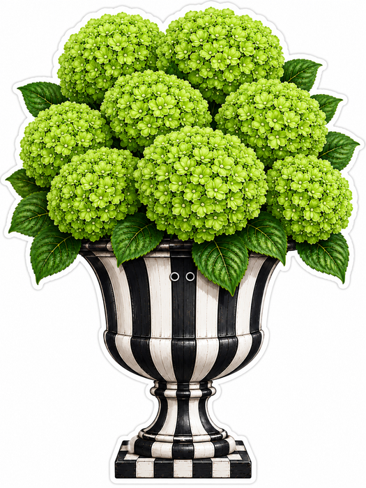 Green Hydrangea Striped Urn, MF-W-0105-DH, 26in Door Hanger, Wood Door Hanger