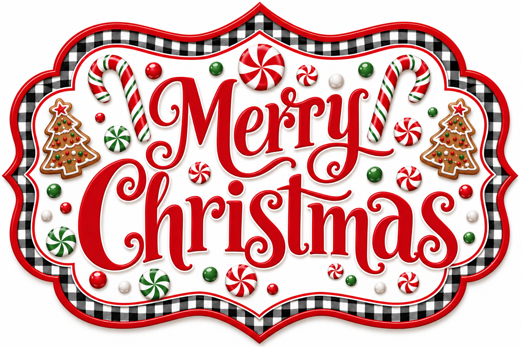 Merry Christmas Gingerbread and Candy Buffalo Check, DBJ-W-0122, 12in Sign For Wreath, Wood Wreath Sign