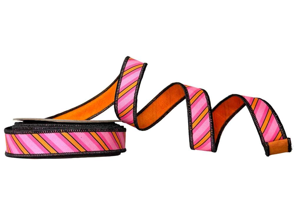 Ba Bam Collection Pink and Orange Stripe Wired Ribbon 1 inch x 10 yards