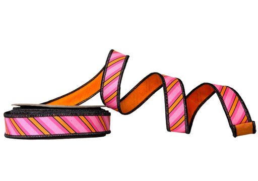Ba Bam Collection Pink and Orange Stripe Wired Ribbon 1 inch x 10 yards