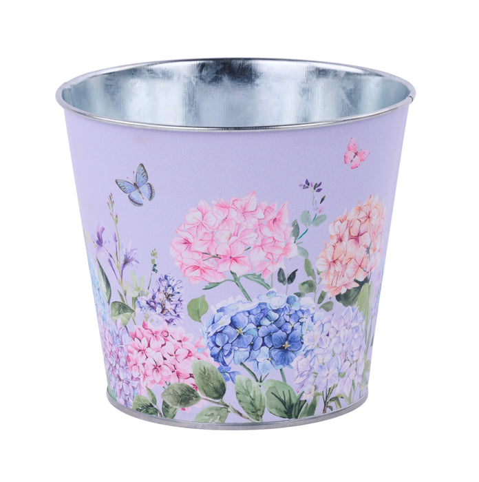5"Dia X 4.5"H Hydrangea Tin Pot Cover Lavender/Pink/Purple/Blue KE2904 - DecoExchange®