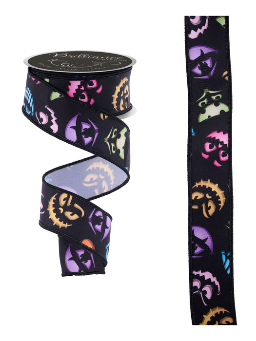 1.5"X10Yd Pumpkin Scary Faces Black/Multi LS126702 - DecoExchange®