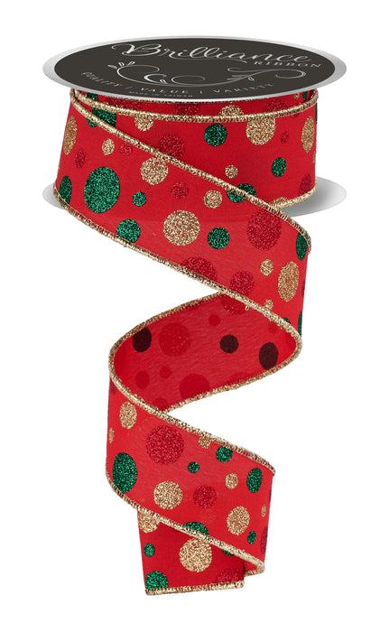 1.5"X10Yd Multi Polka Dot Red/Gold/Emerald LS304024