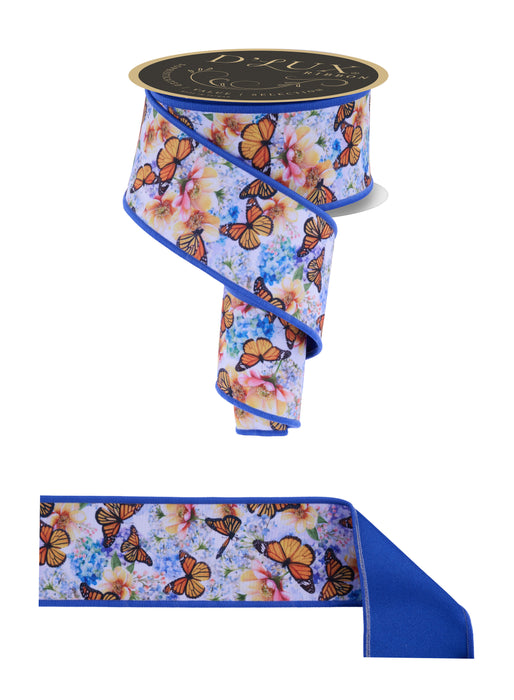 2.5"X10Yd Monarch Butterflies/Fused Orange/Yellow/Blue LX1075 - DecoExchange®
