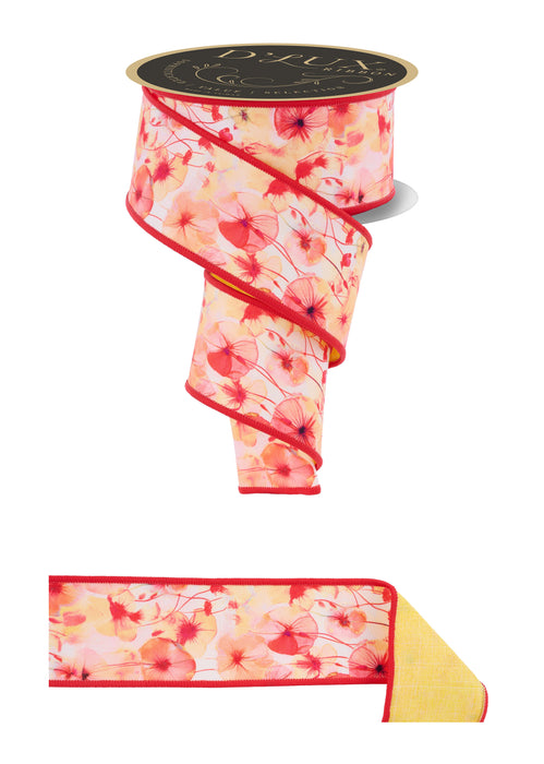2.5"X10Yd Watercolor Florals/Fused White/Yllw/Red/Orng LX11728N - DecoExchange