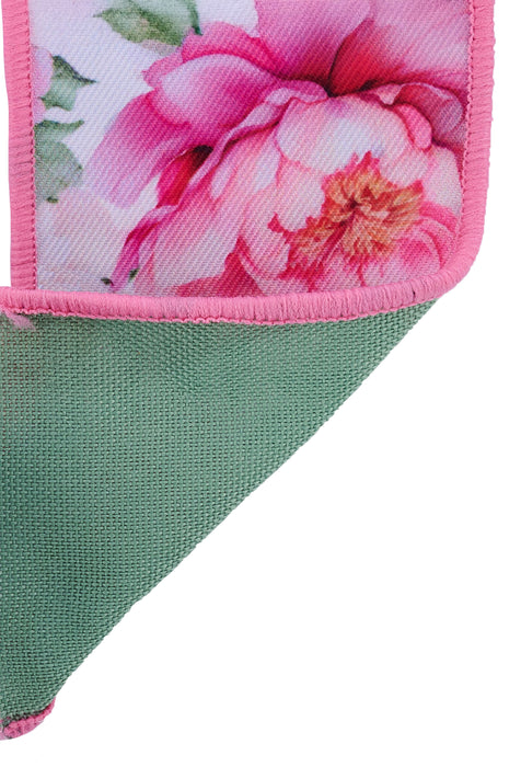 1.5"X10Yd Peonies/Fused White/Pink/Multi LX1212WT - DecoExchange