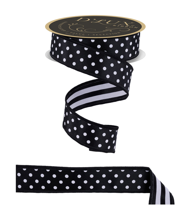 1.5"X10Yd Polka Dot/Stripe/Fused Black/White LX305502 - DecoExchange®
