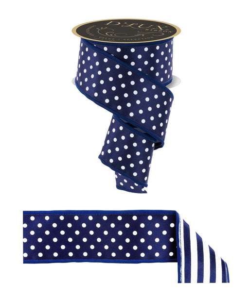 2.5"X10Yd Polka Dot/Stripe/Fused Navy Blue/White LX305619 - DecoExchange®