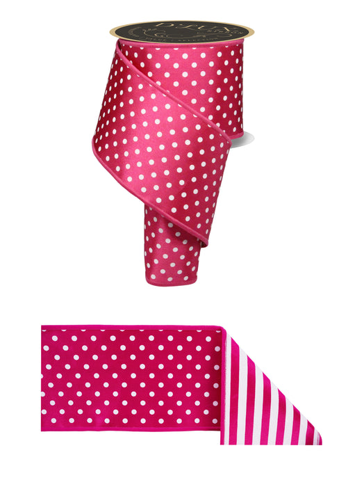 4"X10Yd Polka Dot/Stripe/Fused Hot Pink/White LX305711 - DecoExchange®