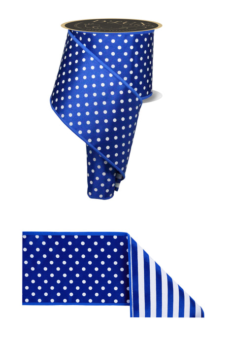 4"X10Yd Polka Dot/Stripe/Fused Royal Blue/White LX305725 - DecoExchange®