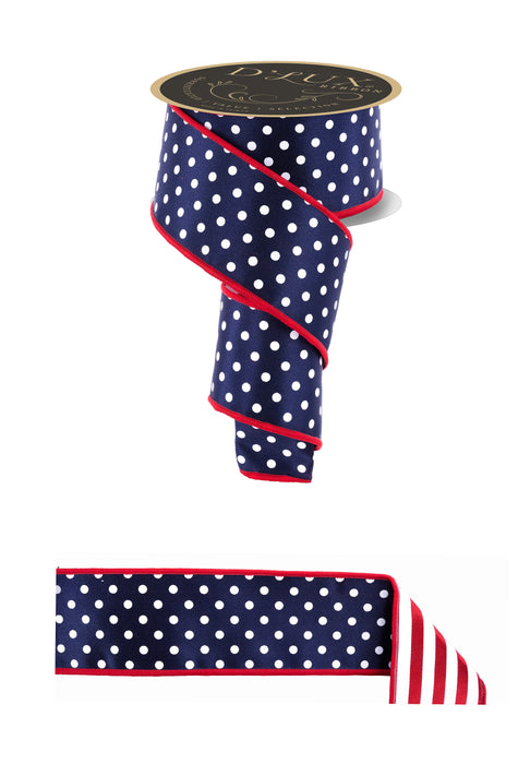 2.5"X10Yd Polka Dot/Stripe/Fused Navy/White/Red LX3065CW - DecoExchange®