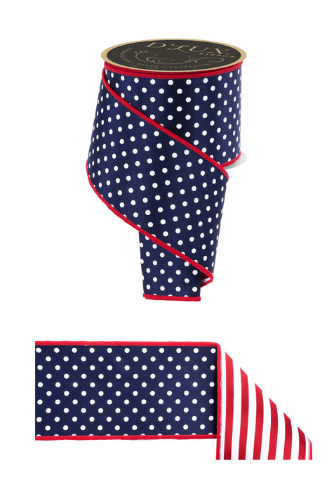 4"X10Yd Polka Dot/Stripe/Fused Navy/White/Red LX3066CW - DecoExchange®