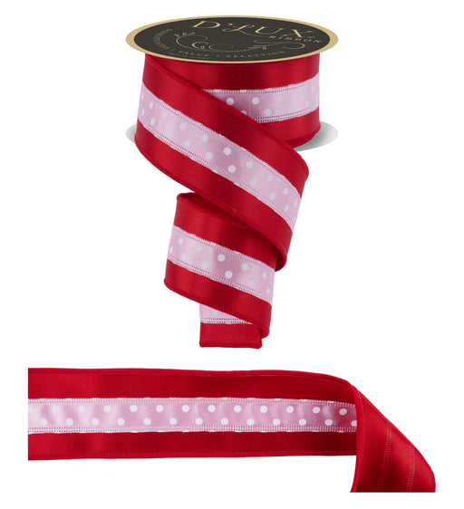 2.5"x10Yd 3-in-1 Polka Dot Fused Ribbon - Pink/White/Red - LX30778F - DecoExchangeÂ®