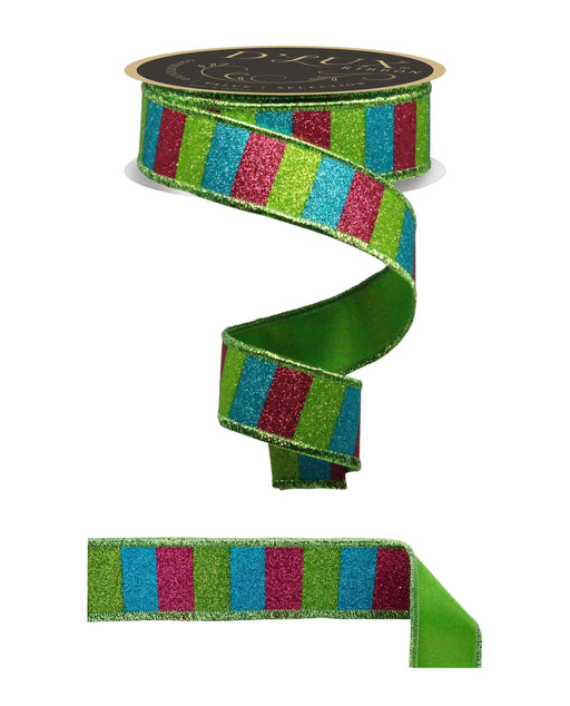 1.5"X10Yd Glitter Stripe/Fused Hot Pink/Lime/Turq LX3104YA - DecoExchange®