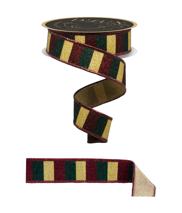 1.5"X10Yd Glitter Stripe/Fused Burg/Gold/Hunter LX310835 - DecoExchange®