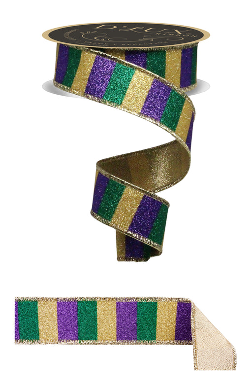 1.5"X10Yd Glitter Stripe/Fused Mardi Gras LX3108WY - DecoExchange®