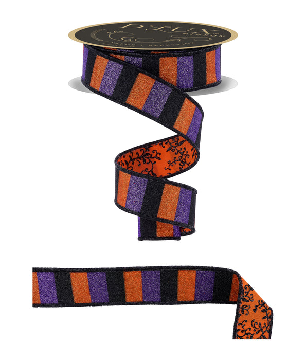 1.5"X10Yd Glitter Stripe/Fused Purple/Black/Orange LX3111GE