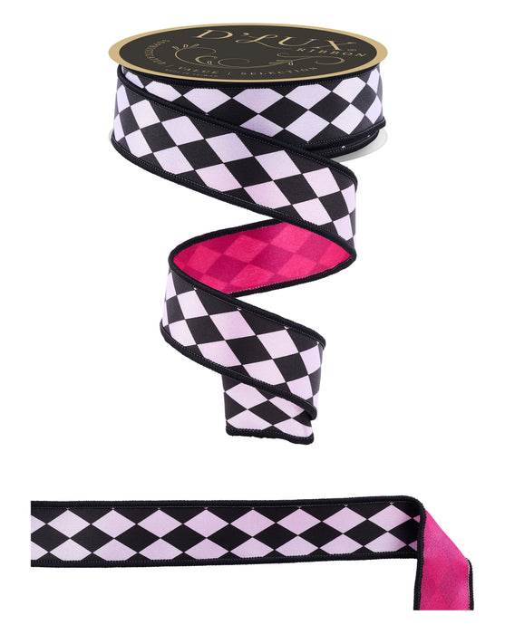 1.5"X10Yd Harlequin/Fused White/Black/Hot Pink LX3118J6 - DecoExchange®