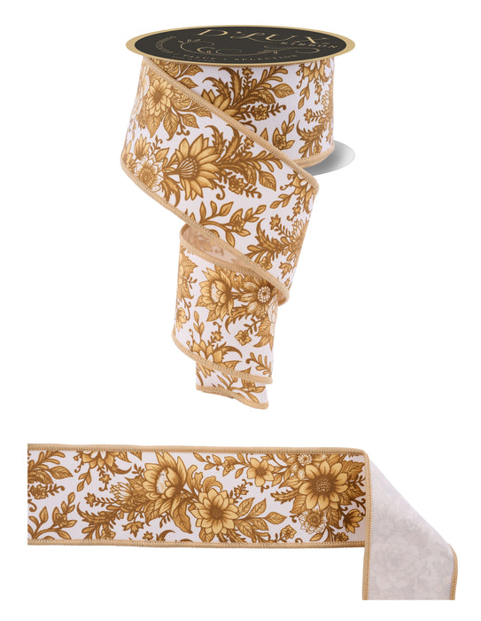 2.5"X10Yd Chinoiserie Floral/Fused Ivory/Tan/Gold/Crm LX312377 - DecoExchange®