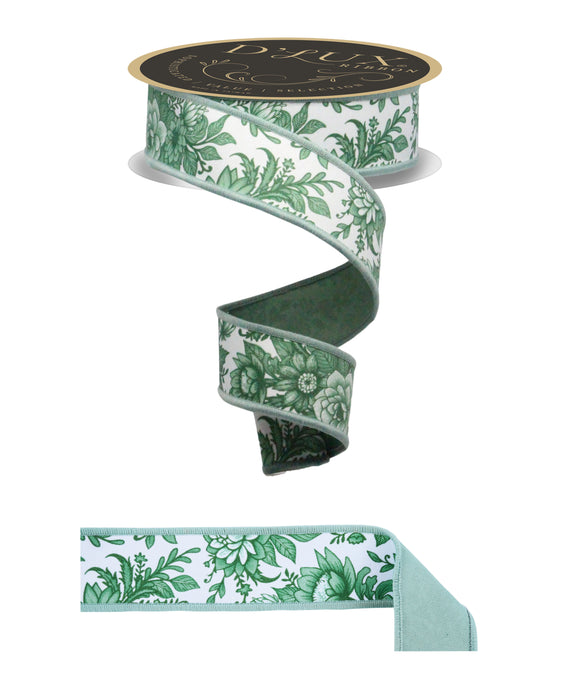 1.5"X10Yd Chinoiserie Floral/Fused White/Sage Green Multi LX312527 - DecoExchange®