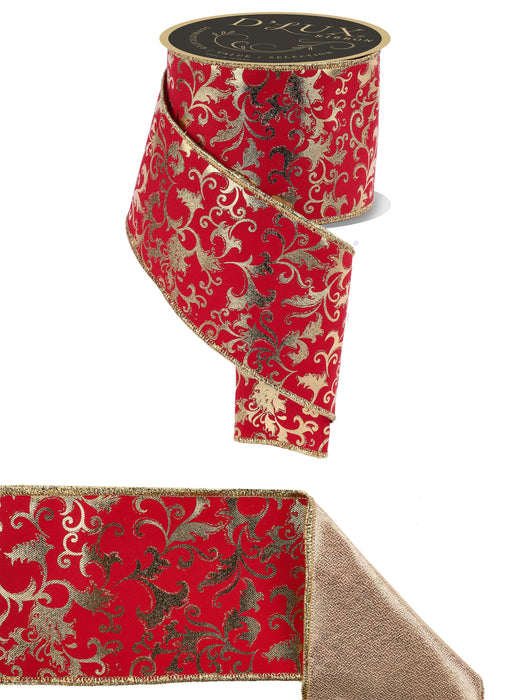4" X 10YD Metallic Foil Swirl Leaf/Fused Red/Gold LX313536