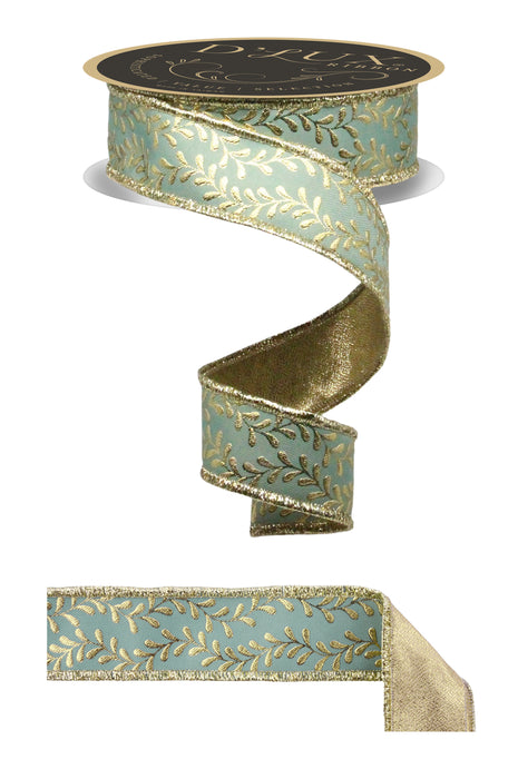 1.5"X10Yd Foil Leaf Garland/Fused Sage Green/Gold LX314189 - DecoExchange®