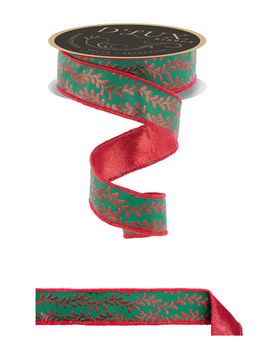 1.5"X10Yd Foil Leaf Garland/Fused Emerald/Red LX314558 - DecoExchange®