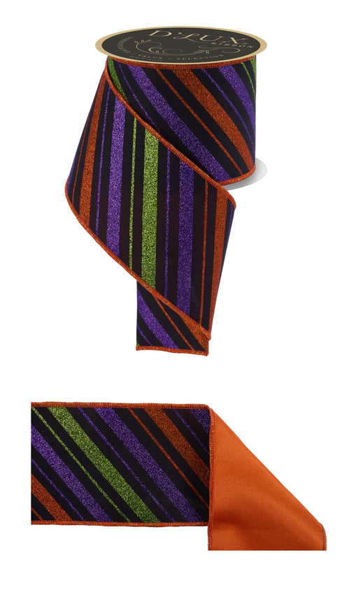 4"X10Yd Multi Diagonal Stripe/Fused Black/Purple/Orange/Lime LX315902