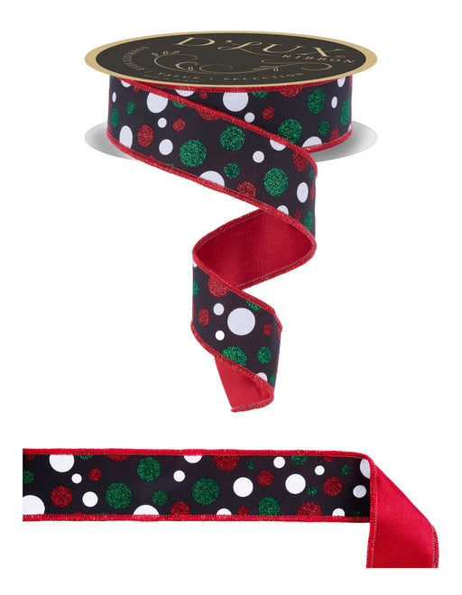 1.5"X10Yd Multi Polka Dot/Fused Black/White/Red/Emrld LX3175X6