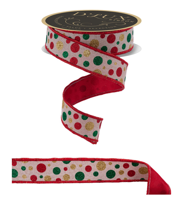 1.5"X10Yd Multi Polka Dot/Fused Lt Nat/Red/Gold/Emerald LX317818