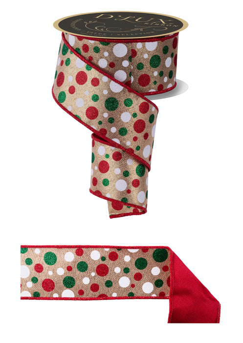 2.5"X10Yd Multi Polka Dot/Fused Gold/White/Red/Emerald LX318508 - DecoExchange®