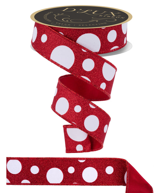 1.5"X10Yd Giant Multi Polka Dots/Fused White/Red LX323824 - DecoExchange®