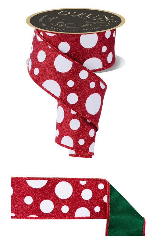 2.5"X10Yd Giant Multi Polka Dots/Fused White/Red/Emerald LX323967 - DecoExchange®