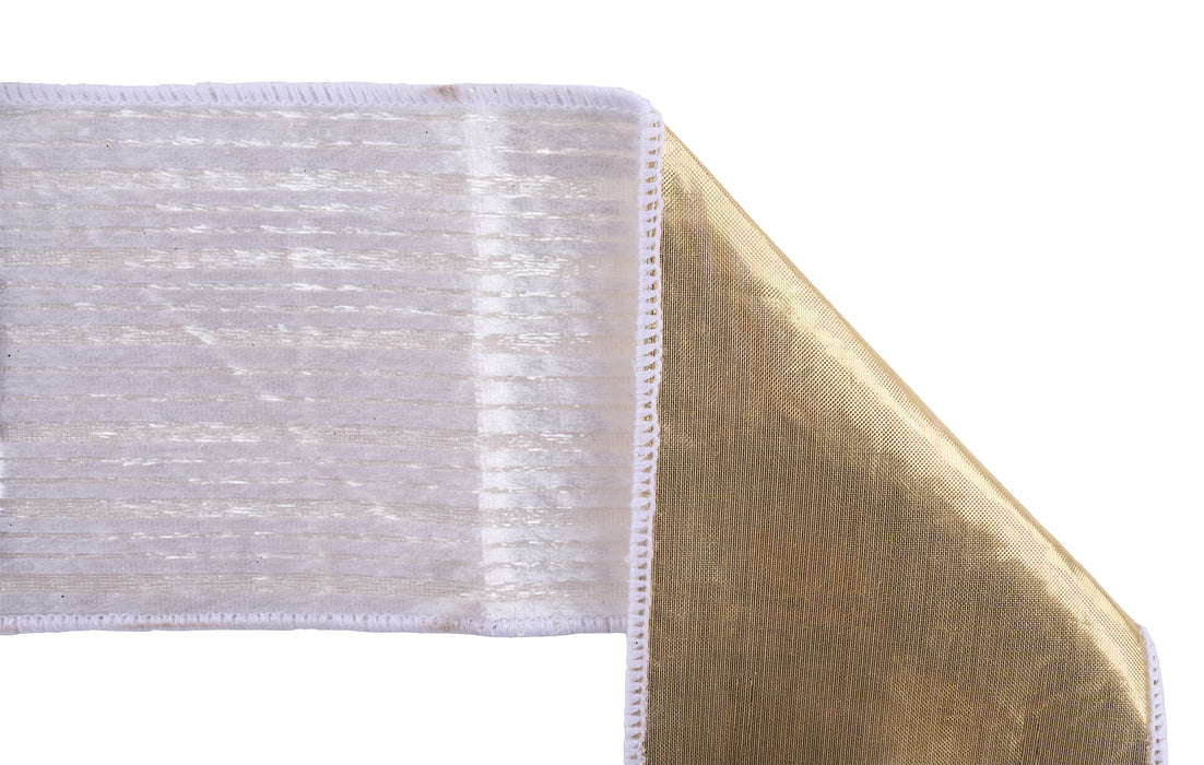 4"X10Yd Stripe Velvet/Metallic White/Gold LX500827