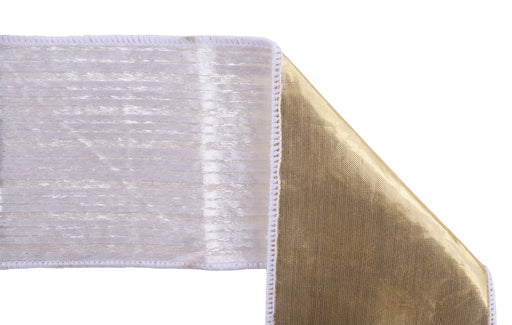 4"X10Yd Stripe Velvet/Metallic White/Gold LX500827