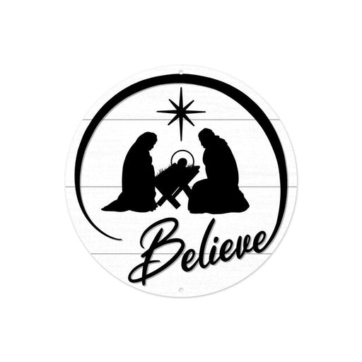 8"Dia Metal Believe W/Nativity Scene Black/White MD0970 - DecoExchange®