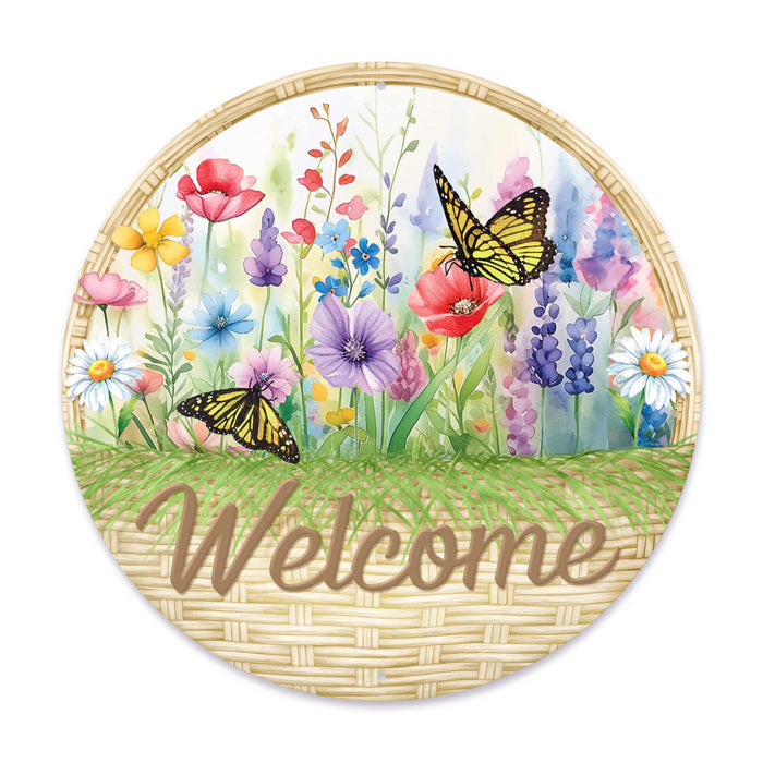 8"Dia Welcome Basket W/Flowers Sign Multi MD1697